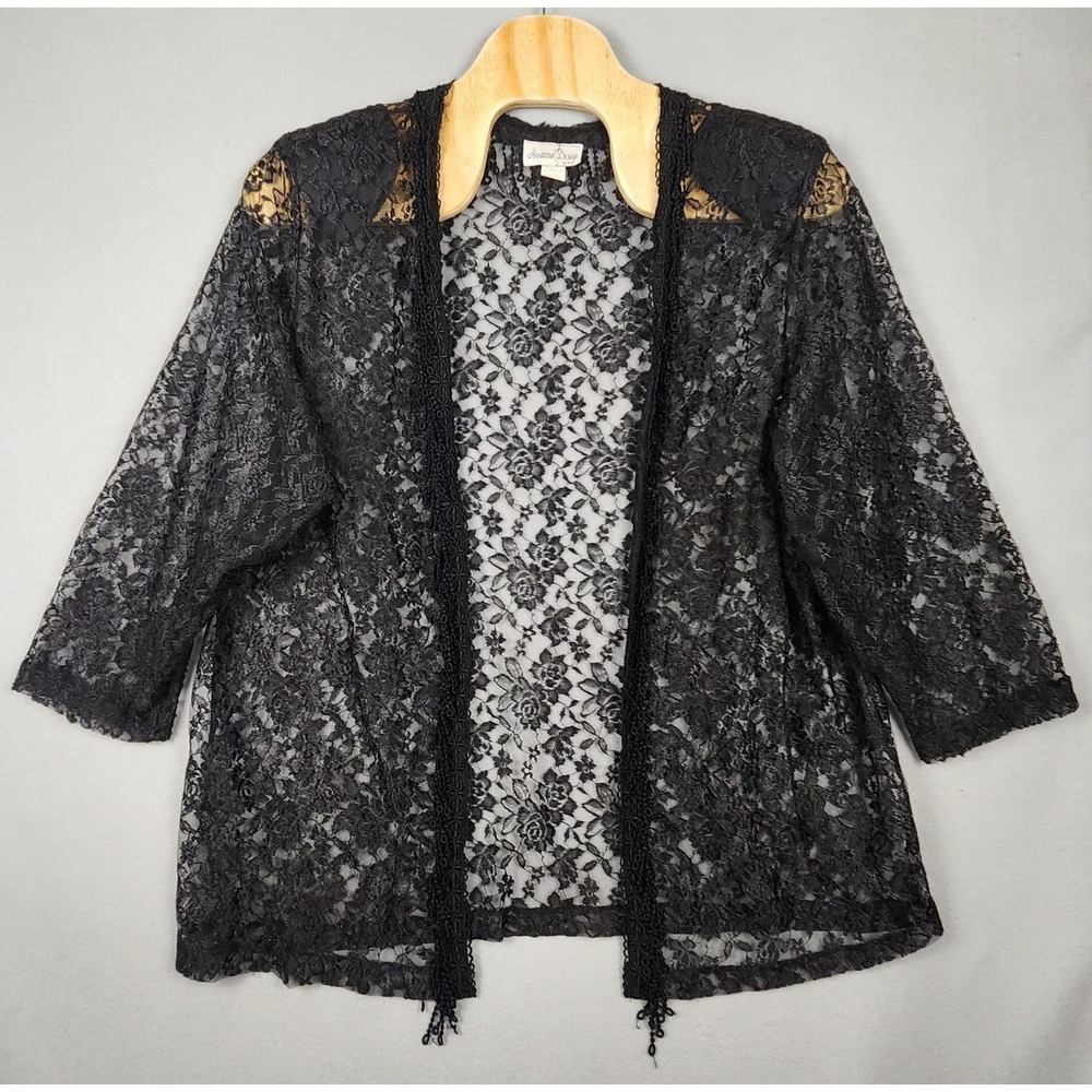 Vintage Hosanna Design Cardigan Womens 4X Black Lace Sheer Open Romantic Goth